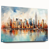 Abstract landscape wall art featuring vibrant colors and intricate textures, displayed in a sleek acrylic frame from a side view, showcasing mounting pins for easy installation.