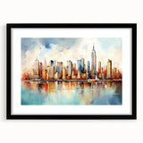 Abstract landscape wall art featuring a black frame and mat, showcasing vibrant colors and fluid shapes, ideal for modern home decor and artistic expression.