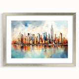 Abstract landscape wall art framed in silver with a white mat, showcasing vibrant colors and dynamic shapes, ideal for modern home decor.