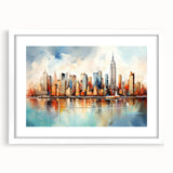 Abstract landscape wall art framed in white with a mat, showcasing vibrant colors and fluid patterns, perfect for modern home decor.