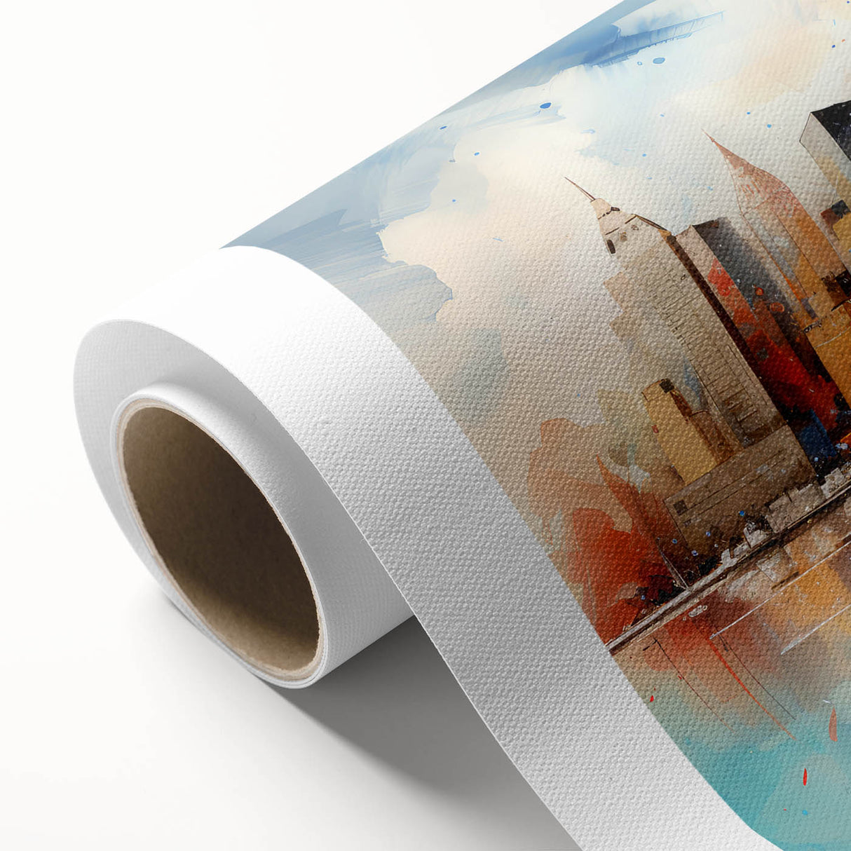 Abstract landscape wall art on rolled canvas, showcasing vibrant colors and fluid shapes, ideal for home decor. Perfect for modern and artistic interiors.
