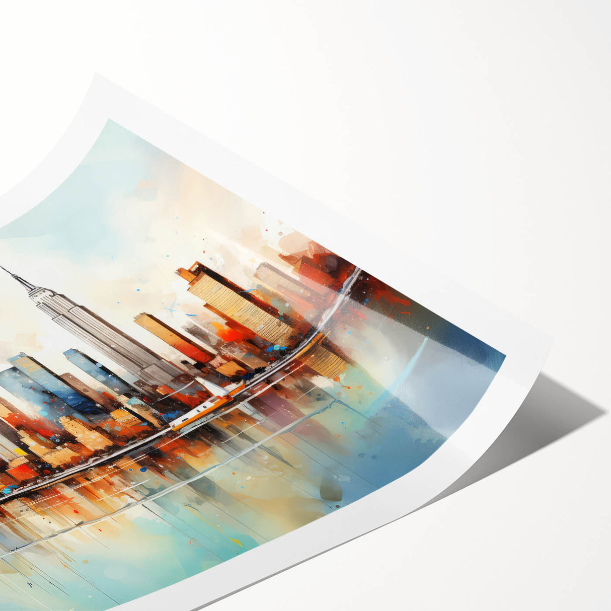 Abstract landscape wall art print showcasing vibrant colors and fluid shapes, ideal for modern home decor. The design features a blend of blues, greens, and warm earth tones, creating a serene and dynamic visual experience. Perfect for enhancing living spaces.