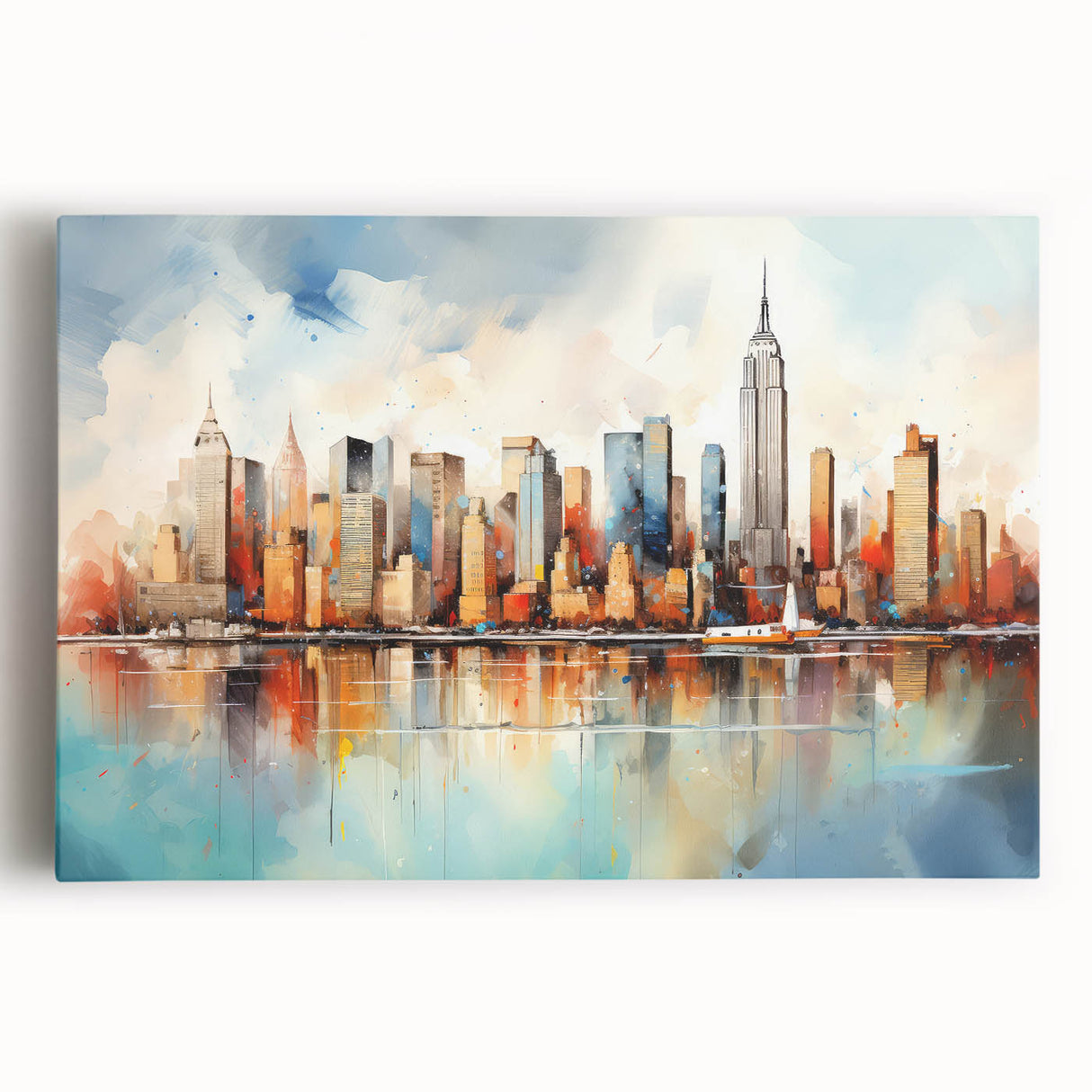 Abstract landscape wall art on stretched canvas, showcasing vibrant colors and fluid shapes, perfect for modern decor and adding artistic flair to any room.