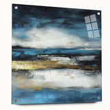 Abstract Fluid Canvas Art – Sky Blue, Gold, and Navy Expression