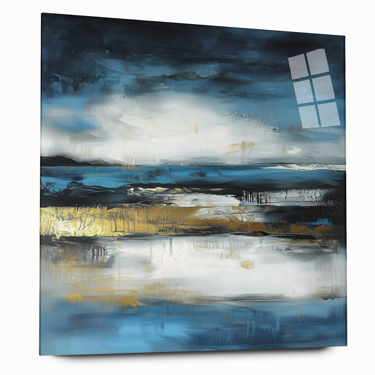 Abstract Fluid Canvas Art – Sky Blue, Gold, and Navy Expression
