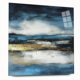 Abstract Fluid Canvas Art – Sky Blue, Gold, and Navy Expression