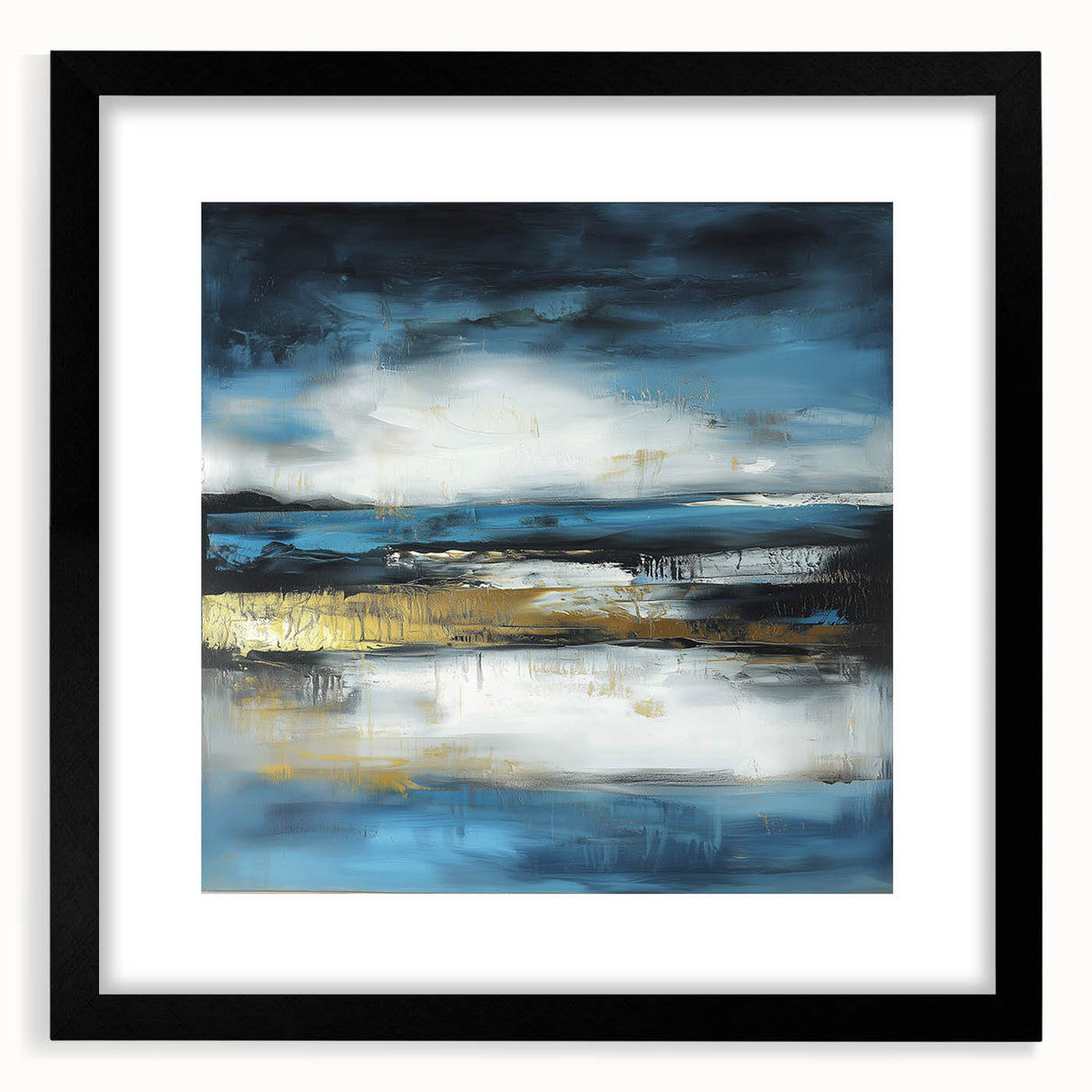 Abstract Fluid Canvas Art – Sky Blue, Gold, and Navy Expression