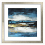 Abstract Fluid Canvas Art – Sky Blue, Gold, and Navy Expression