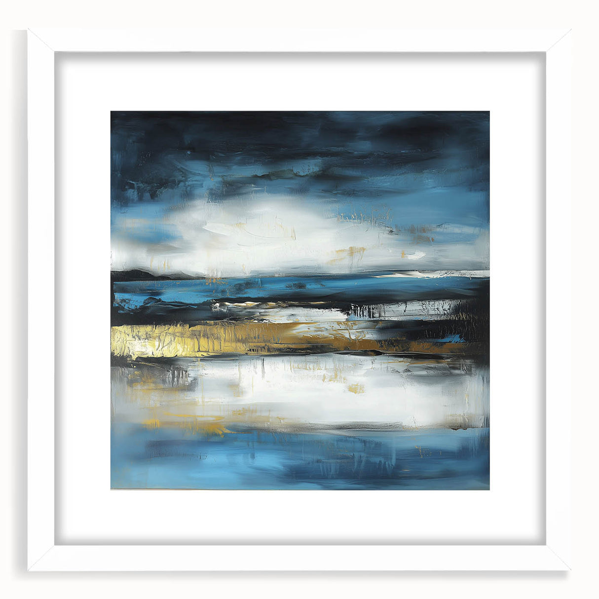 Abstract Fluid Canvas Art – Sky Blue, Gold, and Navy Expression
