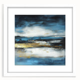 Abstract Fluid Canvas Art – Sky Blue, Gold, and Navy Expression