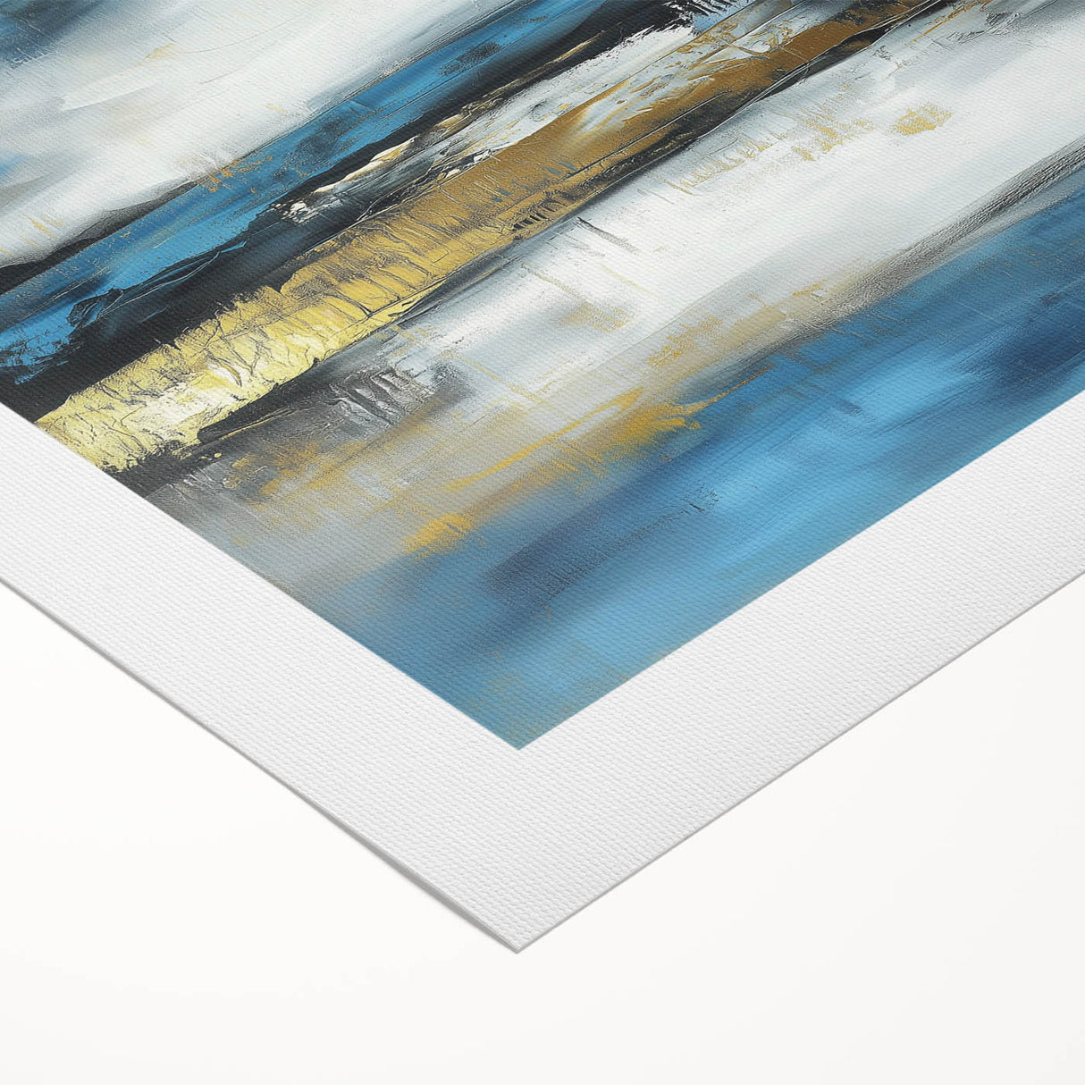 Abstract Fluid Canvas Art – Sky Blue, Gold, and Navy Expression