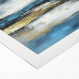 Abstract Fluid Canvas Art – Sky Blue, Gold, and Navy Expression