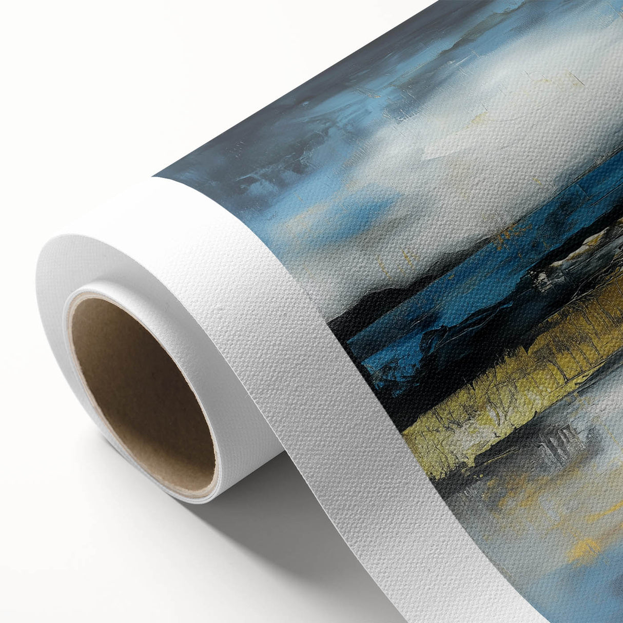 Abstract Fluid Canvas Art – Sky Blue, Gold, and Navy Expression