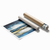 Abstract Fluid Canvas Art – Sky Blue, Gold, and Navy Expression