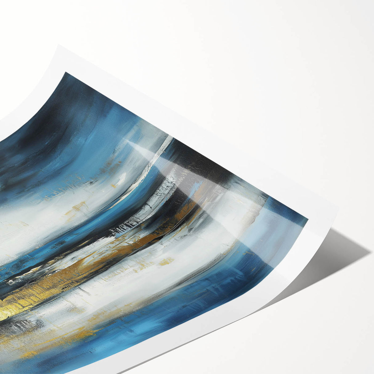 Abstract Fluid Canvas Art – Sky Blue, Gold, and Navy Expression