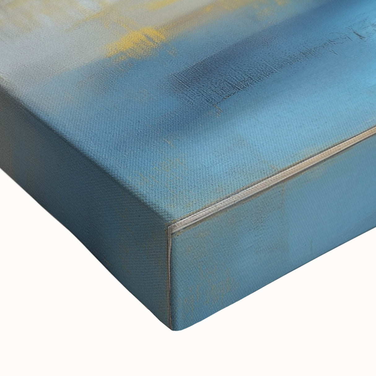 Abstract Fluid Canvas Art – Sky Blue, Gold, and Navy Expression