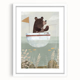 Kids Room Art Prints – Cozy Bear Fishing Illustration for Nursery
