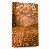 Large abstract wall art in warm autumn hues on acrylic glass, ideal for bedroom or dining room decor.