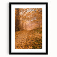 Extra large abstract art print featuring vibrant autumn hues on a textured canvas, framed in black.