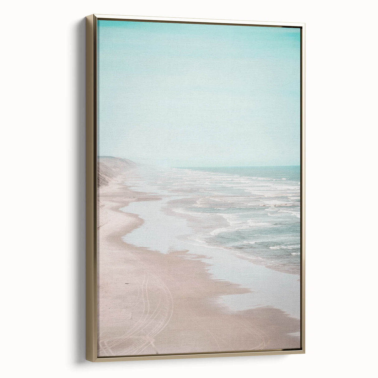 Framed canvas of a vintage-style summer landscape painting with lush greenery and gold accents, ideal for bedroom wall decor.