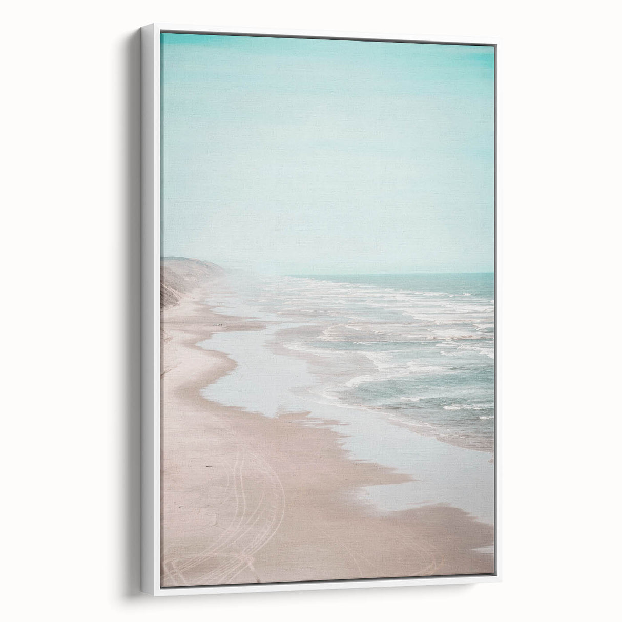 Vintage poster art of a summer scene in vibrant colors on a large framed canvas, ideal for living room decor.