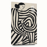 Abstract figurative acrylic artwork displayed in glass, showcasing vibrant colors and fluid shapes, perfect for modern interior decor.