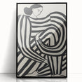 Framed abstract figurative art piece in black acrylic, showcasing dynamic shapes and fluid lines, enhancing modern decor with sophisticated elegance. Perfect for contemporary living spaces.