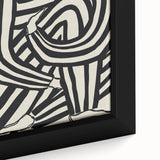 Close-up of an abstract figurative framed canvas artwork showcasing vibrant colors and dynamic shapes, perfect for modern home decor and artistic expression.