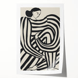 Abstract figurative art print in vibrant colors, rolled and ready for display, showcasing dynamic shapes and fluid lines, ideal for modern home decor.