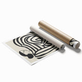 Abstract figurative rolled print showcasing vibrant colors and dynamic shapes, ideal for modern decor. Packaged securely in a protective cardboard tube.