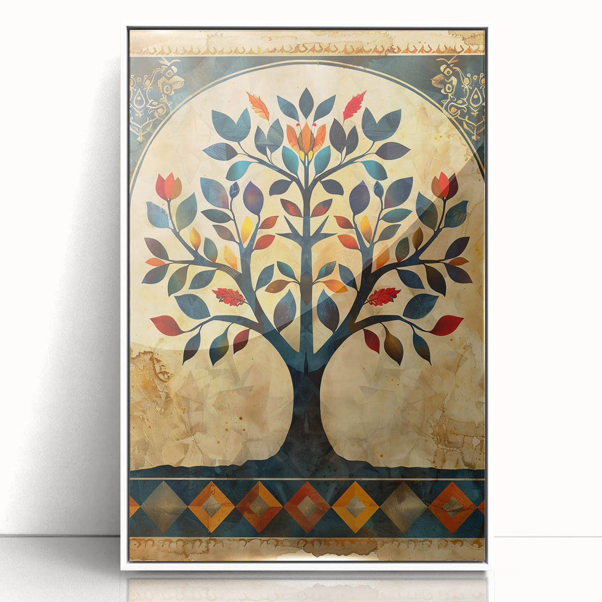 Framed abstract floral wall art featuring vibrant colors and intricate designs in acrylic, displayed on a white background, perfect for home decor enhancement.