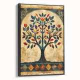 Framed abstract floral wall art in a black frame, showcasing vibrant colors and intricate designs, perfect for modern home decor. Side view highlights depth and texture.