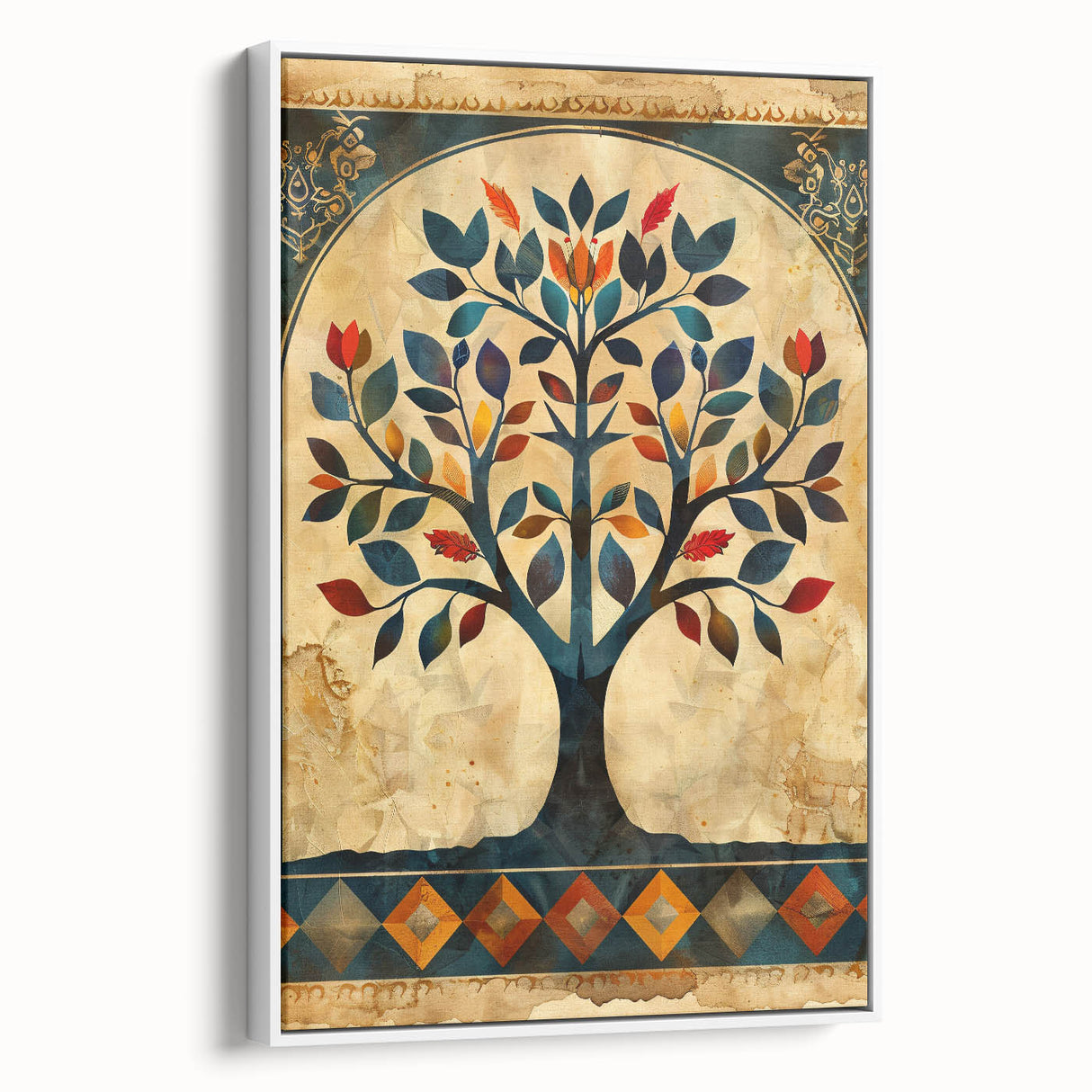 Framed canvas wall art showcasing abstract floral designs in vibrant colors with a white background, displayed from a side view to highlight depth and texture.