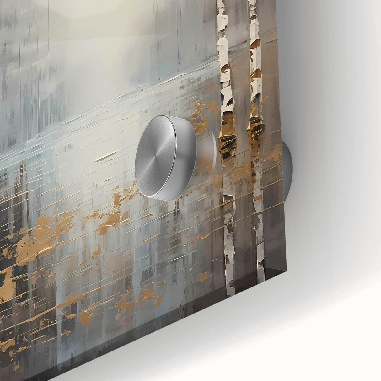 Close-up of vibrant abstract landscape wall art design printed on acrylic glass, showcasing rich colors and intricate textures, perfect for modern decor.