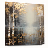 Abstract landscape wall art displayed in a sleek acrylic glass frame, showcasing vibrant colors and intricate details, enhanced with decorative pins for a modern aesthetic.