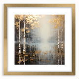 Abstract landscape wall art framed with a gold mat, showcasing vibrant colors and intricate textures, perfect for modern decor. Ideal for enhancing living spaces.
