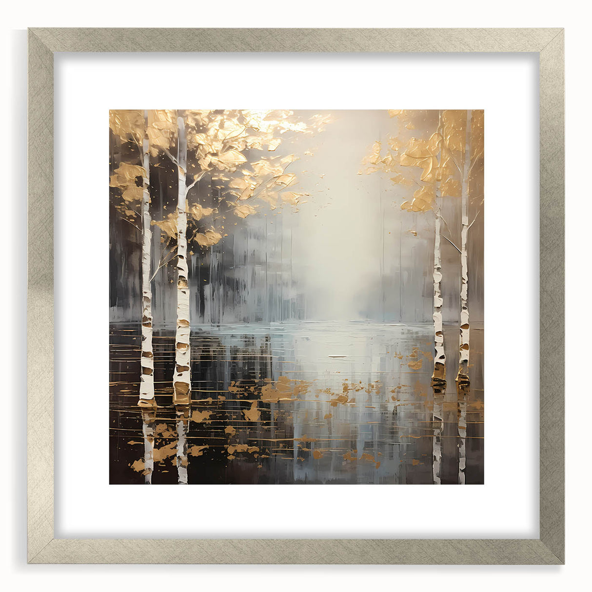 Abstract landscape wall art framed with a silver mat, showcasing vibrant colors and fluid shapes, perfect for modern home decor. Ideal for adding a touch of elegance to any room.