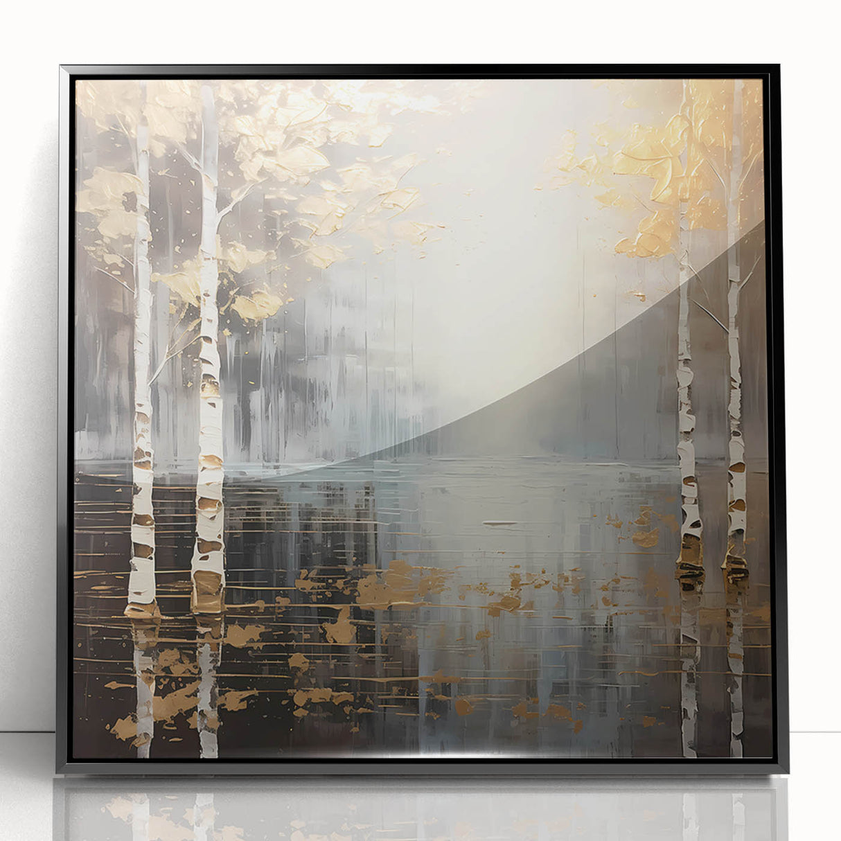 Framed abstract landscape wall art with vibrant colors and intricate designs, featuring a sleek black frame, perfect for modern home decor.