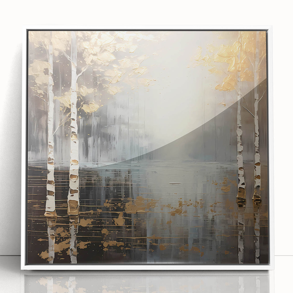Framed abstract landscape wall art with a white border, showcasing vibrant colors and dynamic patterns, perfect for modern home decor accentuating artistic flair.