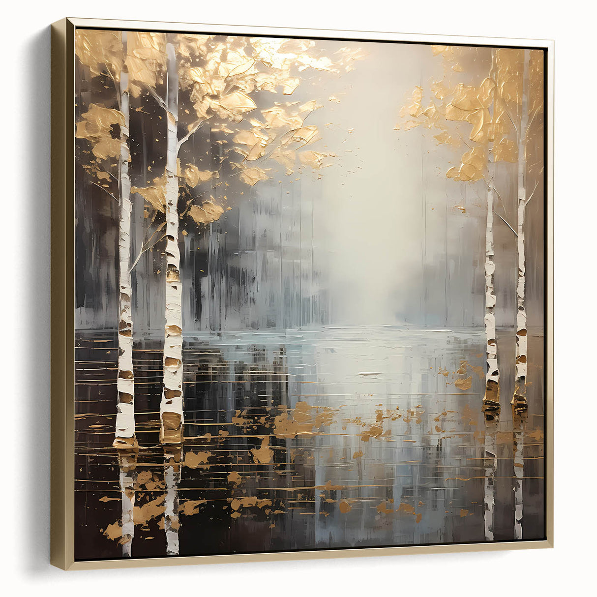 Framed abstract landscape wall art showcasing a harmonious blend of silver and gold tones, perfect for modern home decor. Ideal for enhancing living spaces with elegance.