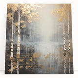 Abstract landscape wall art on stretched canvas, showcasing vibrant colors and dynamic shapes, elegantly leaning against a minimalist backdrop for modern decor.