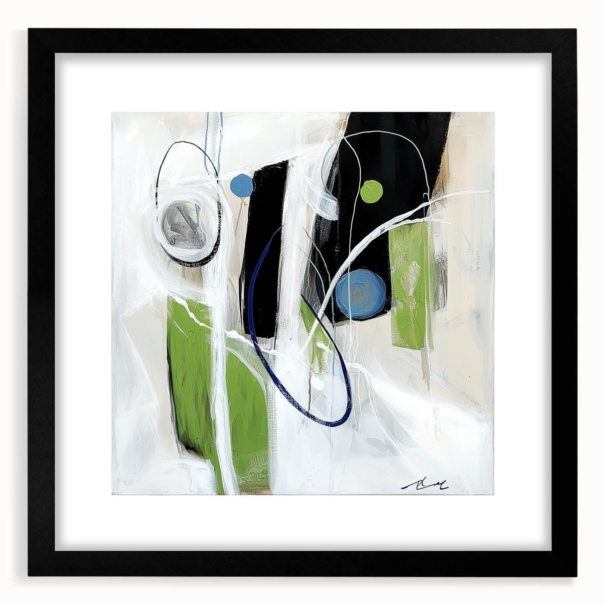 Minimalist Abstract Wall Art – Green, Black, and Blue Geometry