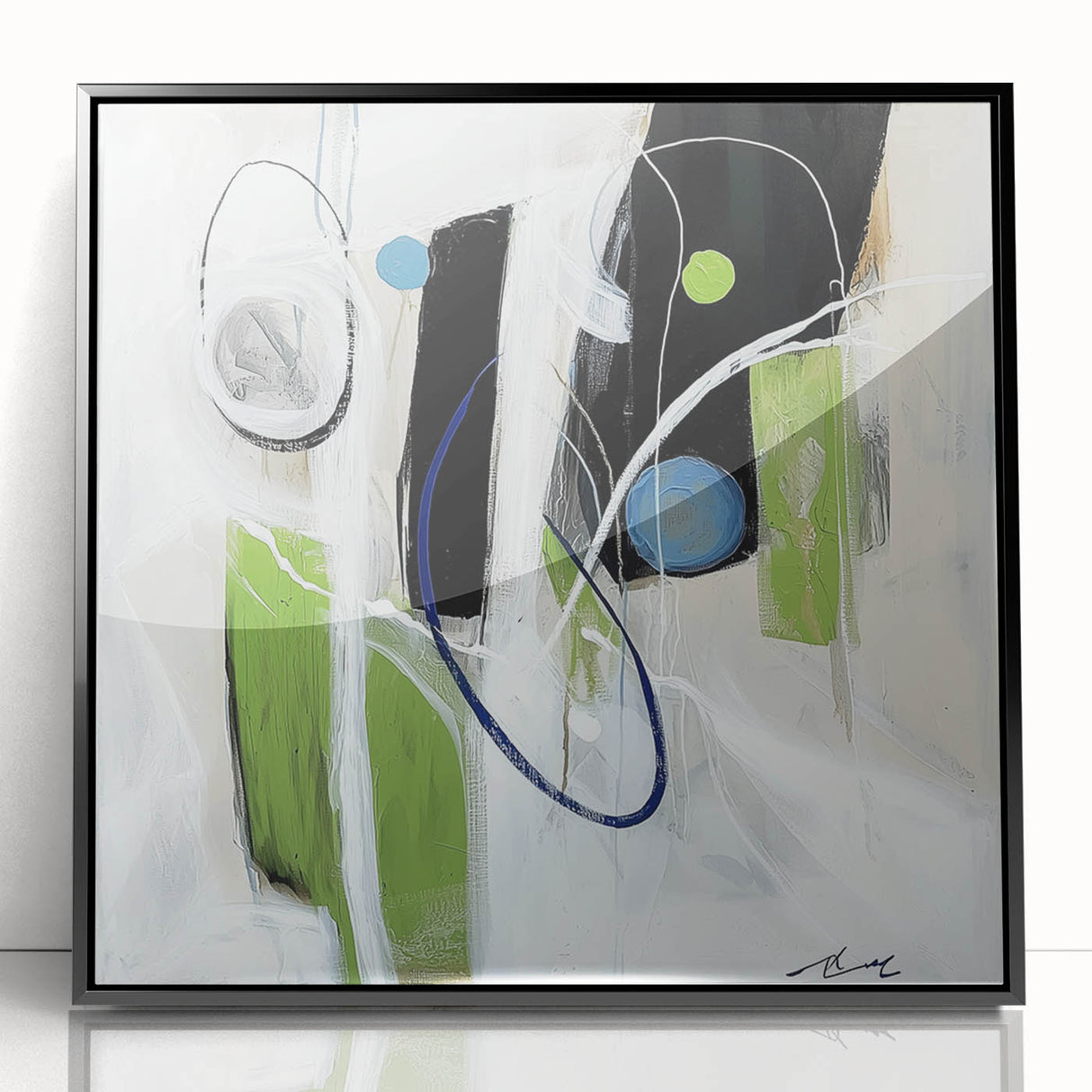Minimalist Abstract Wall Art – Green, Black, and Blue Geometry