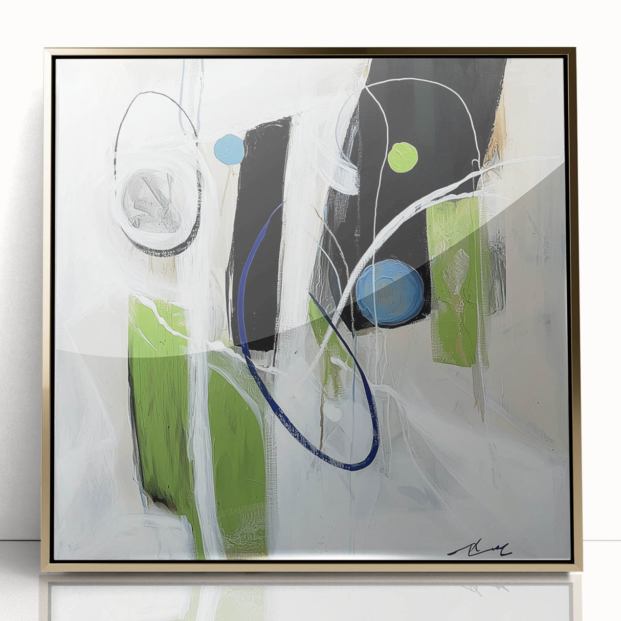 Minimalist Abstract Wall Art – Green, Black, and Blue Geometry