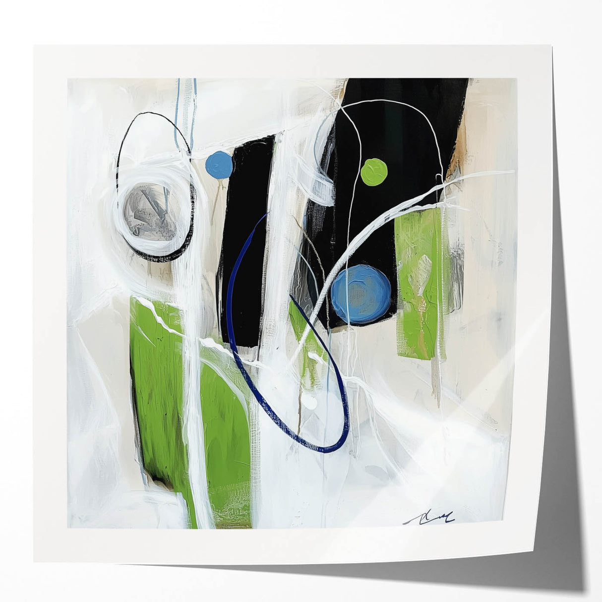 Minimalist Abstract Wall Art – Green, Black, and Blue Geometry