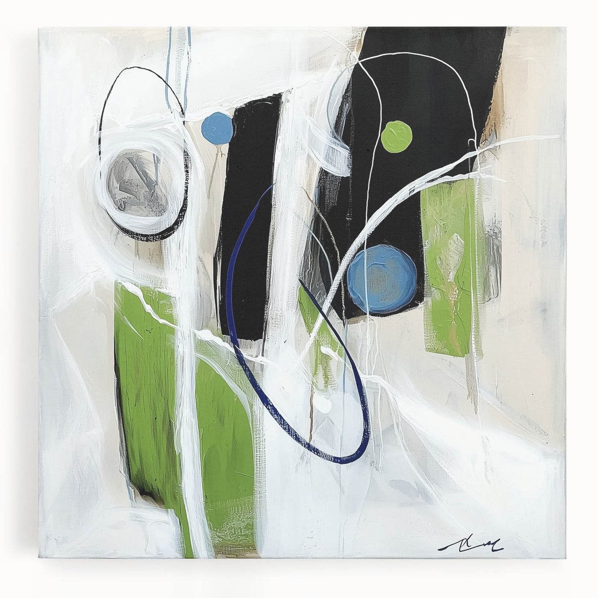 Minimalist Abstract Wall Art – Green, Black, and Blue Geometry