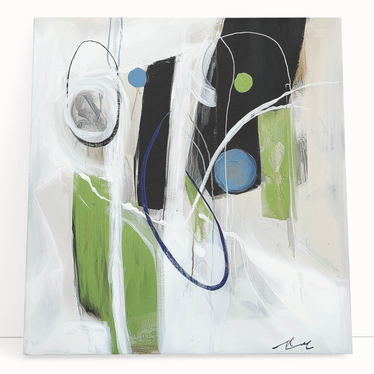 Minimalist Abstract Wall Art – Green, Black, and Blue Geometry