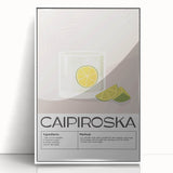 Large acrylic print of a mid-century modernist food and drink motif in a white frame, ideal for modern kitchen decor.