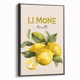 Black and white vintage poster art of assorted fruits on framed canvas, suitable for bedroom decor.