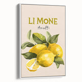 Vintage poster art of colorful fruits on a large framed canvas, ideal for living room decor, set against a black background.